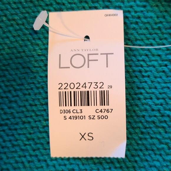 LOFT Sweater Women's XS Turquoise Cable Knit Wool Blend Preppy Career NEW - Picture 5 of 7